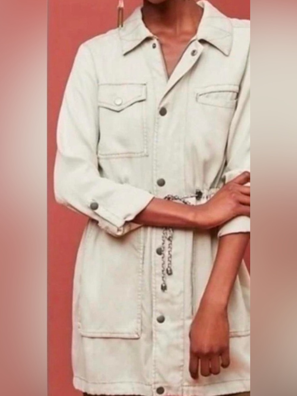 Anthropologie Cream Utility Trench with Chain Tie
